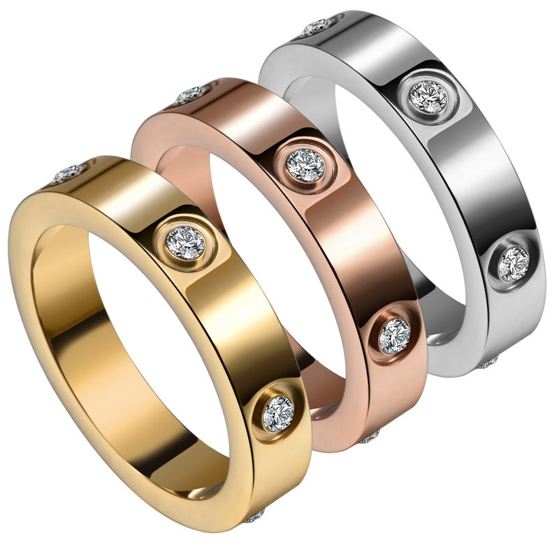 Love Diamond-Studded Titanium Steel Couple Ring