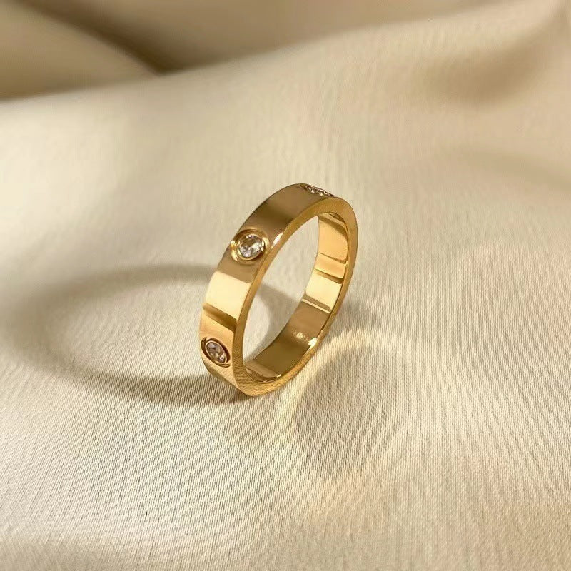 Love Diamond-Studded Titanium Steel Couple Ring
